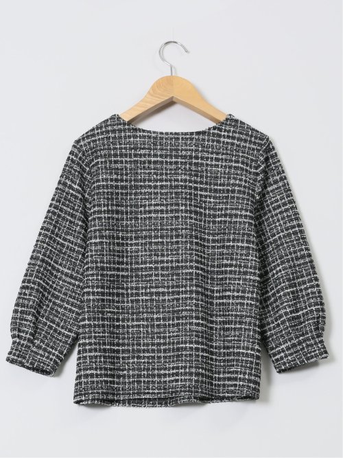 カットツイード ビジュー付きプルオーバー