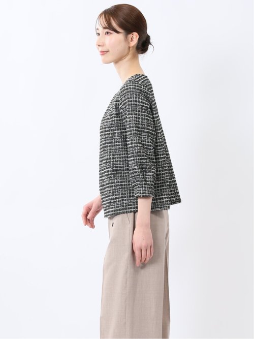 カットツイード ビジュー付きプルオーバー