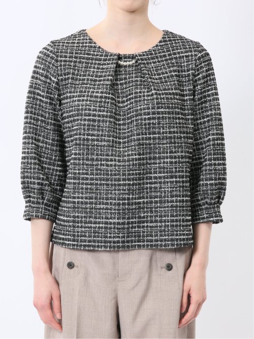 カットツイード ビジュー付きプルオーバー