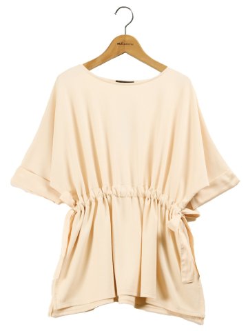 リボンベルト クルーネック 5分袖プルオーバー