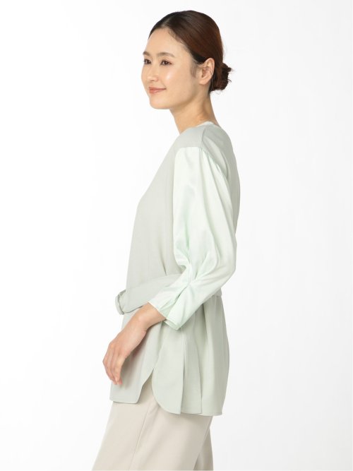 カットジョーゼット ベルト付クルーネック 7分袖チュニック