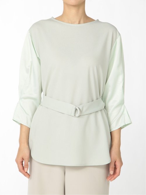 カットジョーゼット ベルト付クルーネック 7分袖チュニック