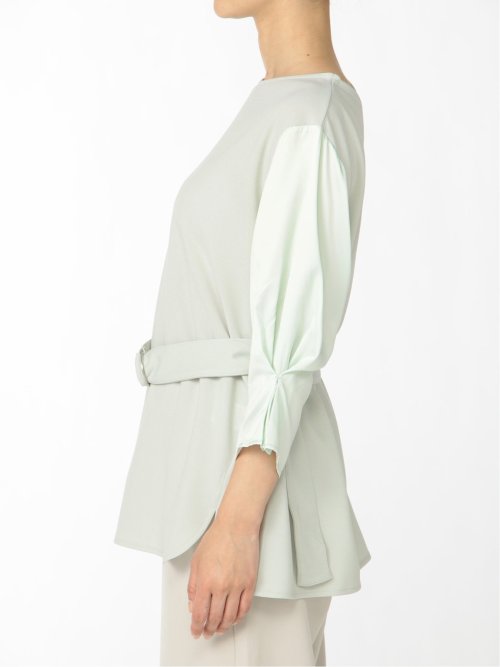 カットジョーゼット ベルト付クルーネック 7分袖チュニック