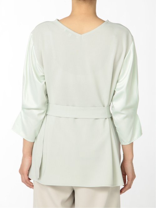 カットジョーゼット ベルト付クルーネック 7分袖チュニック