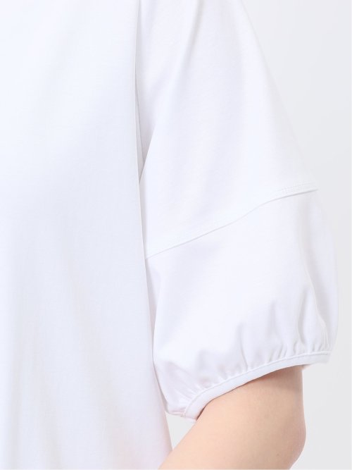 綿スムス クルーネック パフギャザーTシャツ