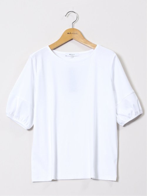 綿スムス クルーネック パフギャザーTシャツ