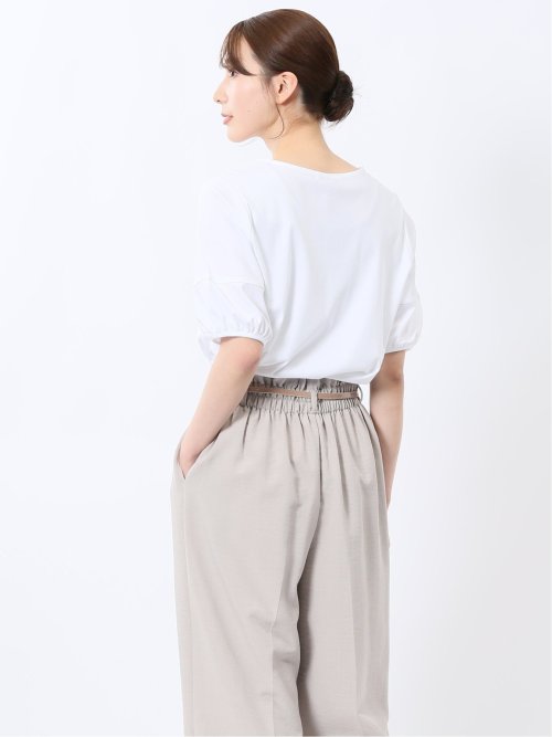 綿スムス クルーネック パフギャザーTシャツ