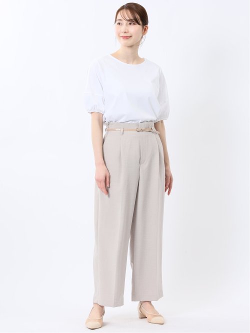 綿スムス クルーネック パフギャザーTシャツ