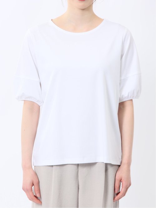 綿スムス クルーネック パフギャザーTシャツ