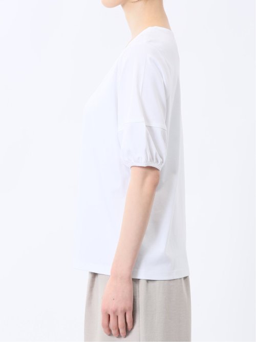 綿スムス クルーネック パフギャザーTシャツ