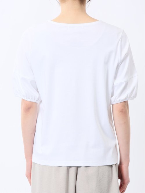 綿スムス クルーネック パフギャザーTシャツ