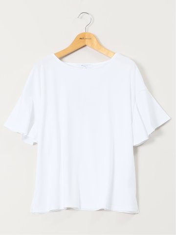 綿スムス クルーネック ラッフルスリープ Tシャツ