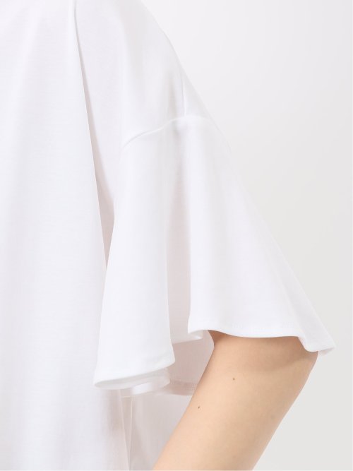 綿スムス クルーネック ラッフルスリープ Tシャツ