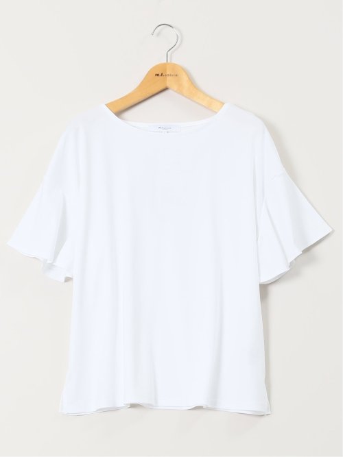 綿スムス クルーネック ラッフルスリープ Tシャツ