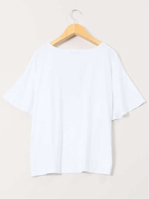 綿スムス クルーネック ラッフルスリープ Tシャツ