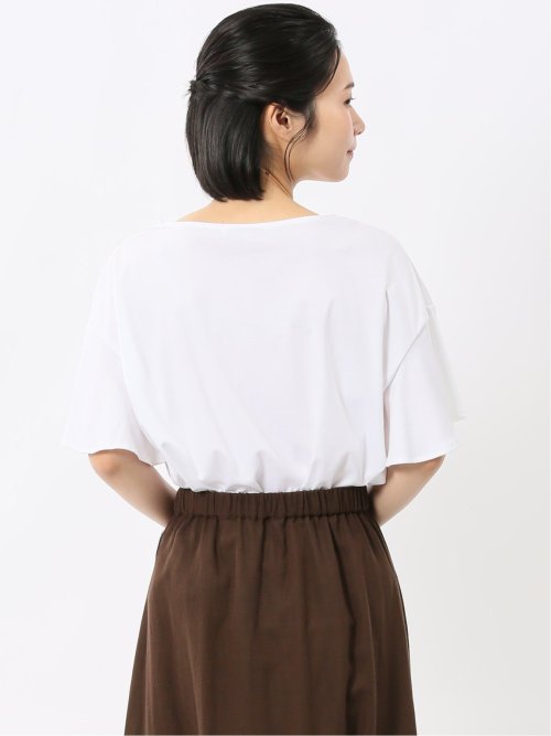 綿スムス クルーネック ラッフルスリープ Tシャツ