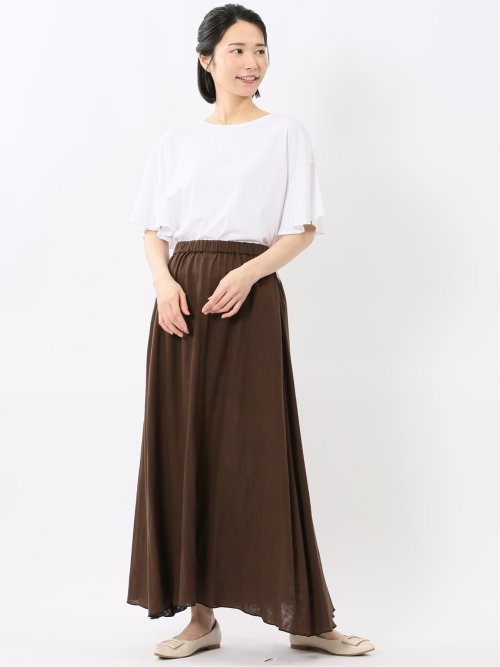 綿スムス クルーネック ラッフルスリープ Tシャツ