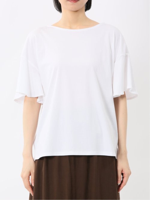 綿スムス クルーネック ラッフルスリープ Tシャツ