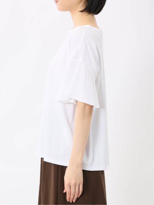 綿スムス クルーネック ラッフルスリープ Tシャツ