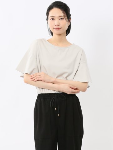 綿スムス クルーネック ラッフルスリープ Tシャツ