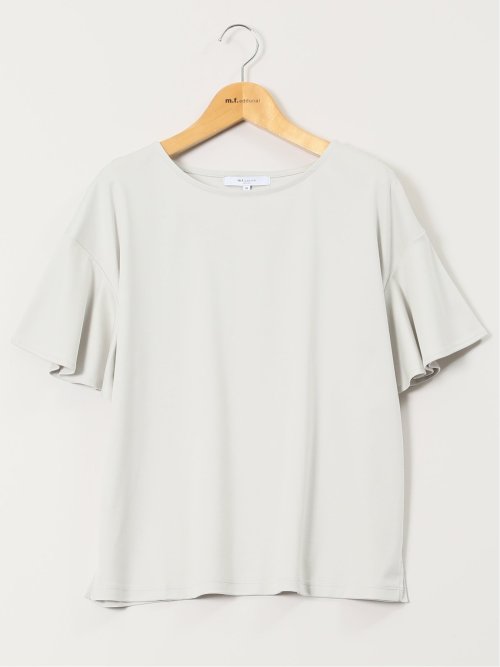 綿スムス クルーネック ラッフルスリープ Tシャツ