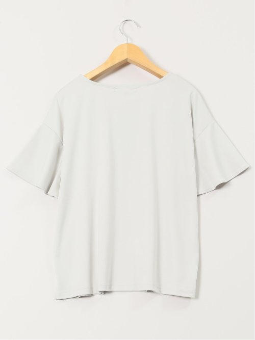 綿スムス クルーネック ラッフルスリープ Tシャツ