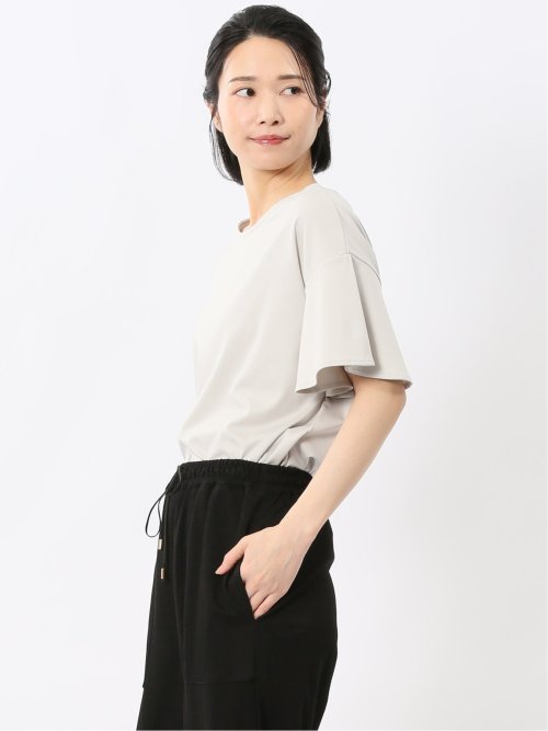 綿スムス クルーネック ラッフルスリープ Tシャツ