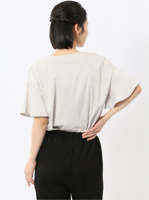 綿スムス クルーネック ラッフルスリープ Tシャツ