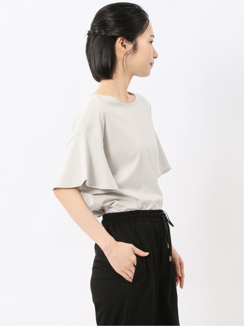 綿スムス クルーネック ラッフルスリープ Tシャツ