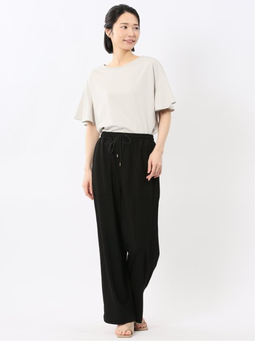 綿スムス クルーネック ラッフルスリープ Tシャツ