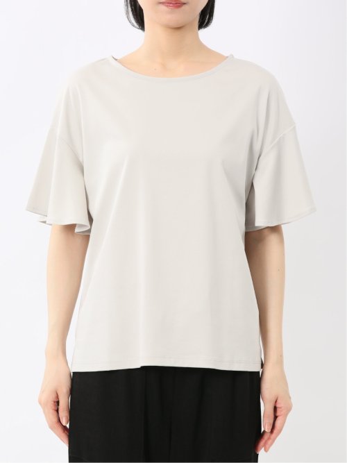 綿スムス クルーネック ラッフルスリープ Tシャツ