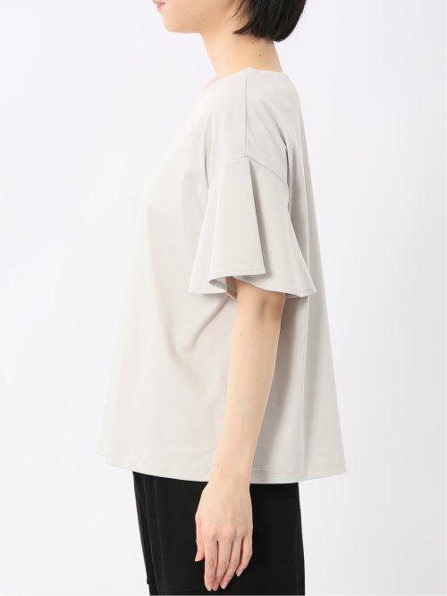 綿スムス クルーネック ラッフルスリープ Tシャツ