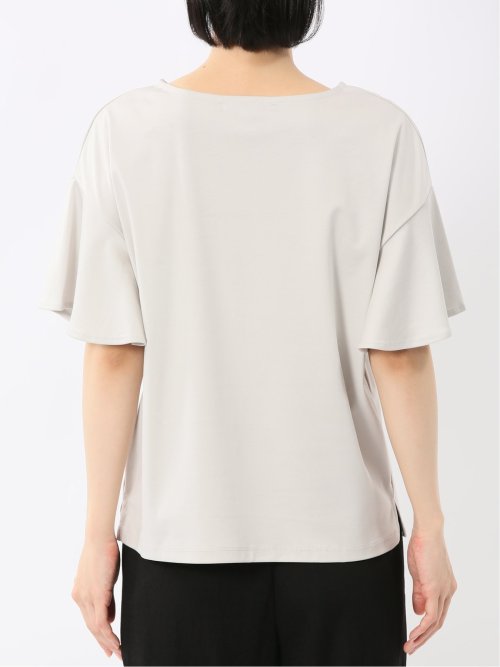 綿スムス クルーネック ラッフルスリープ Tシャツ