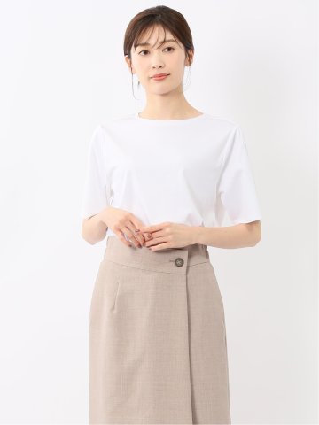 綿スムス クルーネック 袖タックTシャツ
