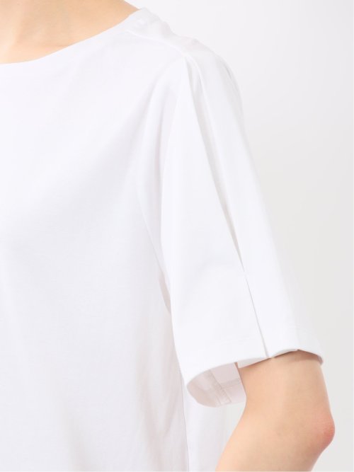 綿スムス クルーネック 袖タックTシャツ