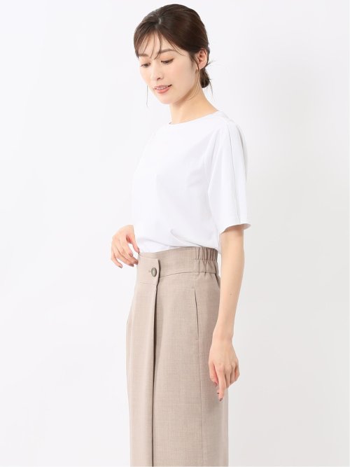 綿スムス クルーネック 袖タックTシャツ