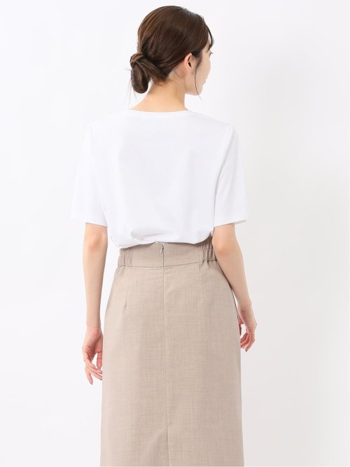 綿スムス クルーネック 袖タックTシャツ