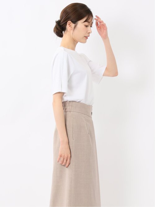 綿スムス クルーネック 袖タックTシャツ