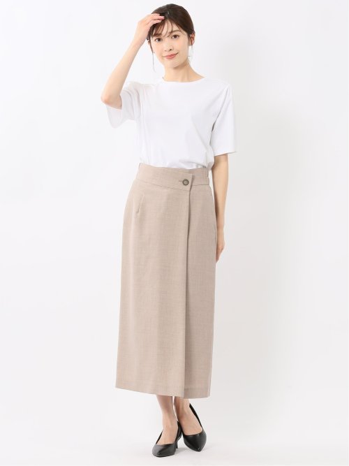 綿スムス クルーネック 袖タックTシャツ