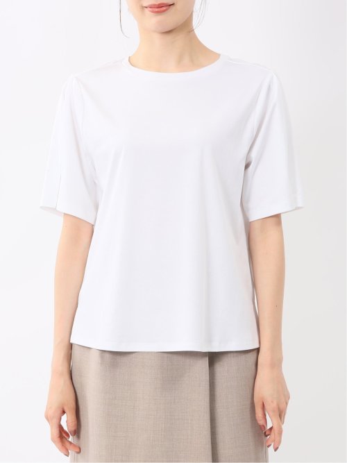 綿スムス クルーネック 袖タックTシャツ