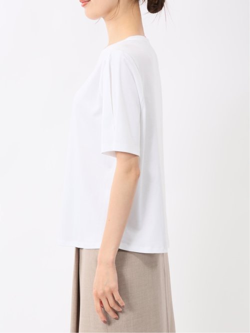 綿スムス クルーネック 袖タックTシャツ