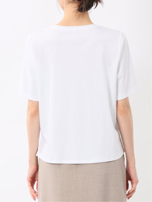 綿スムス クルーネック 袖タックTシャツ