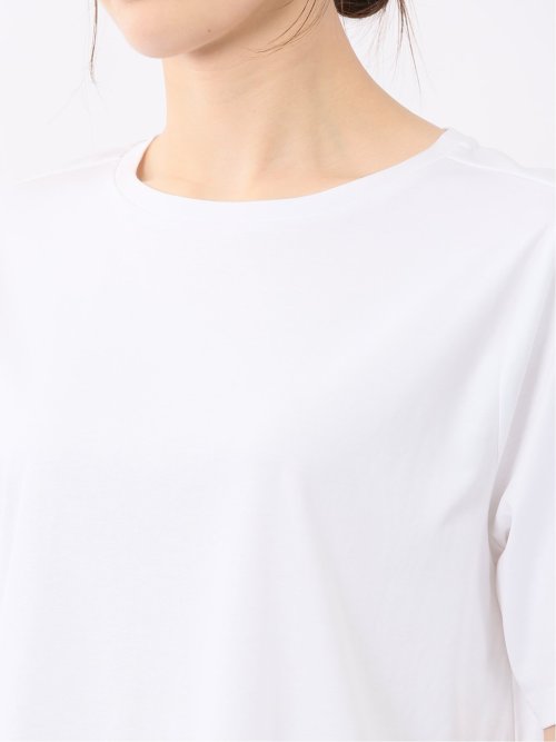 綿スムス クルーネック 袖タックTシャツ