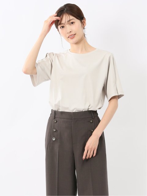 綿スムス クルーネック 袖タックTシャツ