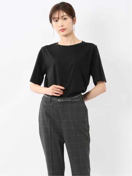 綿スムス クルーネック 袖タックTシャツ