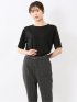 綿スムス クルーネック 袖タックTシャツ