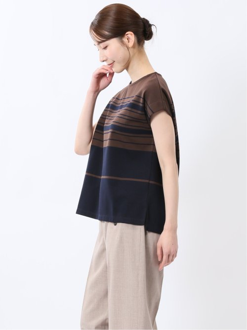 ランダムボーダー フレンチスリーブ プルオーバー