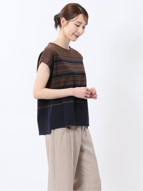 ランダムボーダー フレンチスリーブ プルオーバー