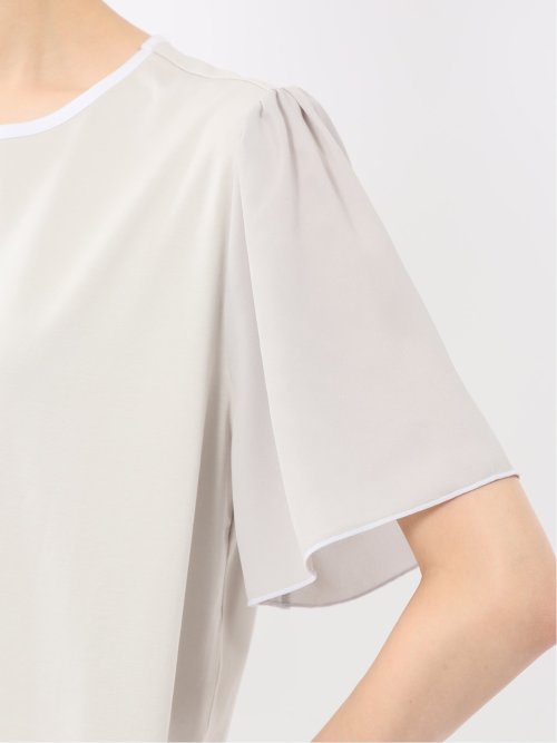 綿スムス クルーネック 袖シフォンTシャツ