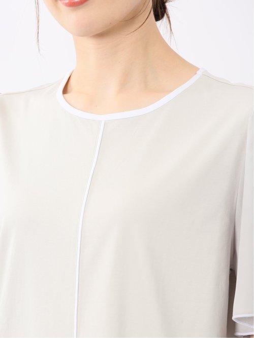 綿スムス クルーネック 袖シフォンTシャツ
